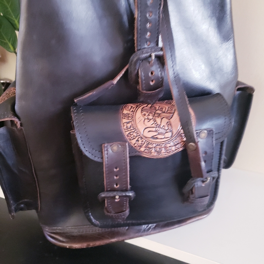 Handcrafted Tooled Leather Backpack - O/S Made In MEXICO - Picture 5 of 15